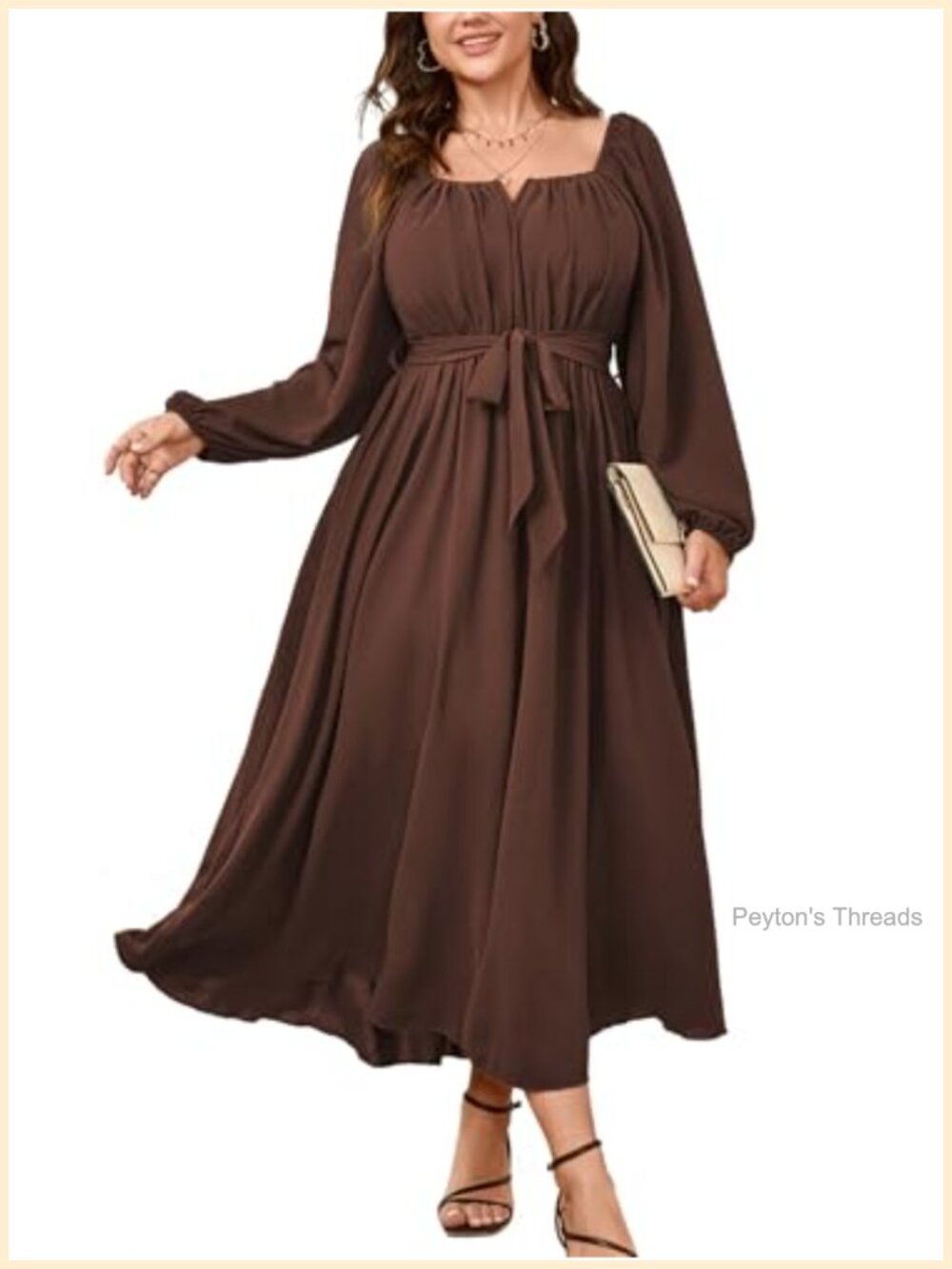 Plus Size Maxi Dress Long Sleeve Square Neck Flowy A-Line Lantern Sleeve Formal